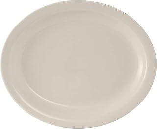 Tuxton China TNR-041 Platter, 8-1/2" x 6-7/8", Oval, Narrow Rim, Microwave and Dishwasher Safe, Oven Proof, Fully Vitrified, Ceramic, Nevada, American White/Eggshell, Pack of 36