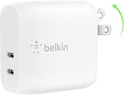 Belkin 40W Dual USB C Charger Block, Fast Charging for Travel | Programmable Power Supply, Folding Prongs, iPhone, iPad, Samsung Galaxy Phone, and More