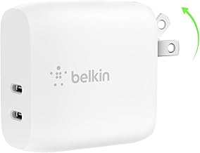 Belkin 40W Dual USB C Charger Block, Fast Charging for Travel | Programmable Power Supply, Folding Prongs, iPhone, iPad, Samsung Galaxy Phone, and More