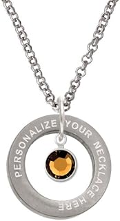 Crystal Brown Channel Drop Custom Engraved Affirmation Ring Necklace