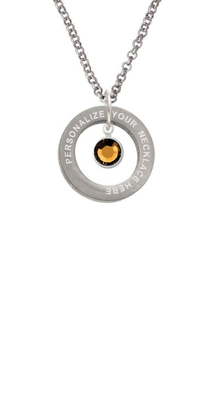 Crystal Brown Channel Drop Custom Engraved Affirmation Ring Necklace by Delight Jewelry – Crystal, brown, Model 1703-NAF-F1594-C6506-F2409-CUSTOM