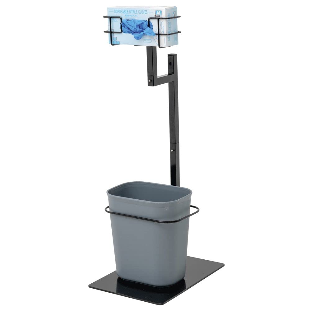 Black Single Arm Modular PPE Sanitizer Stand with Trash Can - 15 1/5" L x 12 3/5" W x 29" H by HUBERT – 15 quarts (18.927 liters), 15.0 quarts, Steel, Black, Model 19617/23014/247