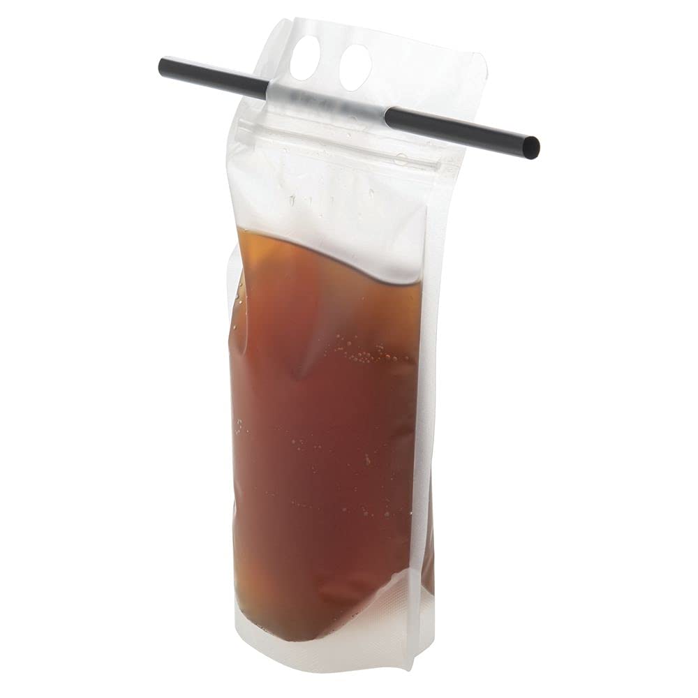 Translucent 16 Ounce To-Go Beverage Pouch- 100 / PK by Tablecraft – One Size, 16.0 fluid_ounces, Polyethylene (PE), Clear, Pack of 100