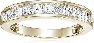 1.90Ct Princess Cut Lab Created Diamond Half Eternity Wedding Band Ring, 14K Yellow Gold Finish, 925 Sterling Silver, Channel Set