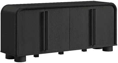 Modway Bellamy 63 Inch Curved Sideboard Cabinet with Storage in Black Oak – Modern Buffet Cabinet with 4 Soft-Close Doors and Adjustable Shelves