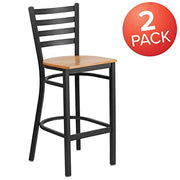 Flash Furniture Natural Wood Seat/Black Metal Frame / Set of 2 / Traditional (Pack of 2) Barstools