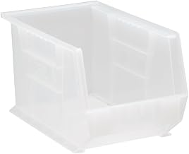 Quantum Storage QUS242CL Heavy-Duty Stackable Plastic Storage Bins for Workshop, Warehouse & Garage, Ultra Stack & Hang, 13-5/8" x 8-1/4" x 8", Clear, 12-Pack