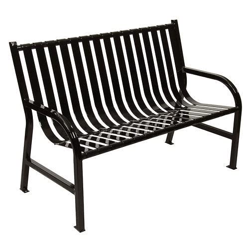 Slatted Metal Bench by Witt Industries – 50"L x 24"W x 34"H, Alloy Steel, Black, Model M4-BCHBK