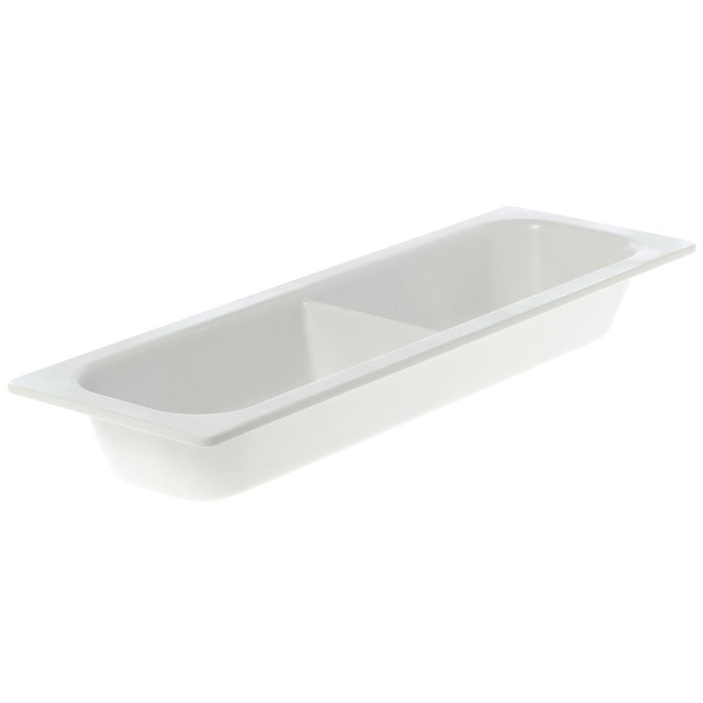 Serving Bowl Display Bowl 1/2 Size Long Divided White Melamine - 21 1/2 L x 6 1/2 W x 2 1/2 H by HUBERT – Plastic, White, Model H0021-WHITE
