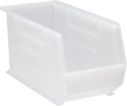 Quantum Storage QUS265CL Heavy-Duty Stackable Plastic Storage Bins for Workshop, Warehouse & Garage, Ultra Stack & Hang, 18" x 9" x 9", Clear, 6-Pack