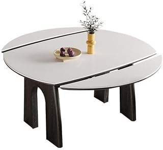 Mesa de Comedor Folding Solid Wood Dining Table and Chairs Rock Board Tabletop Walnut Color Retractable Round Table Mesa de Comedor(1.5m)