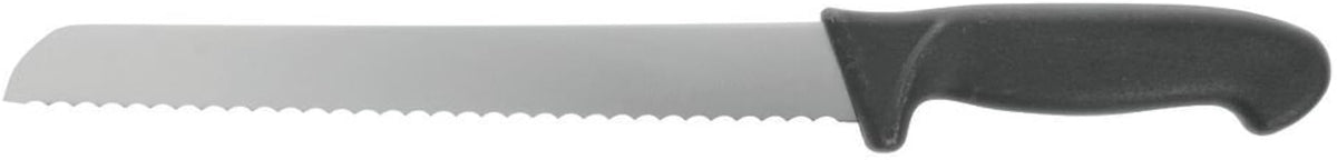 HUBERT Stainless Steel Straight Bread Knife with Black Polypropylene Handle - 10"L Blade