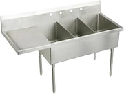 Elkay WNSF8354L2 Commercial 79-1/2" x 27-1/2" Floor Mount Triple Compartment Scullery Sink with Drainboard