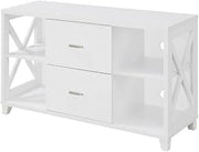 Furnifact White Deluxe 2 Drawer TV Stand, for 55-Inch TVs, Particle Board/MDF, Transitional Coastal Style, Stylish and Functional Design