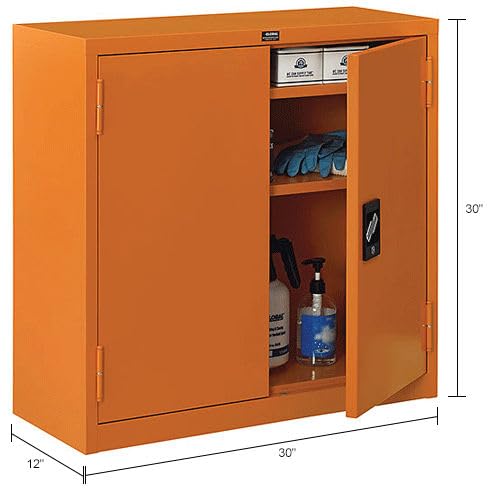 Emergency Preparedness Cabinet with Locking Recessed by Global Industrial – 12"L x 30"W x 30"H, Steel, Orange, Model 298684
