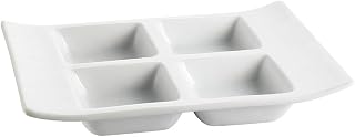 CAC China CN-4T8 Divided Tray 8-Inch by 6-Inch 1-Ounce 4 Super White Porcelain 4-Compartment Rectangular Tray, Box of 24