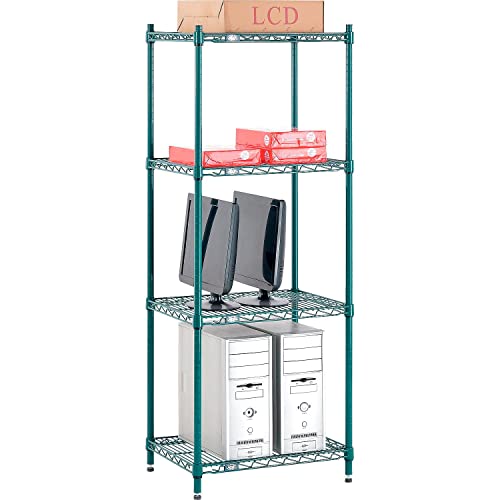 Poly-Green, 4 Tier, Wire Shelving Starter Unit, 24"W x 14"D x 63"H by Nexel – 4, Steel, Green, Model 14246G