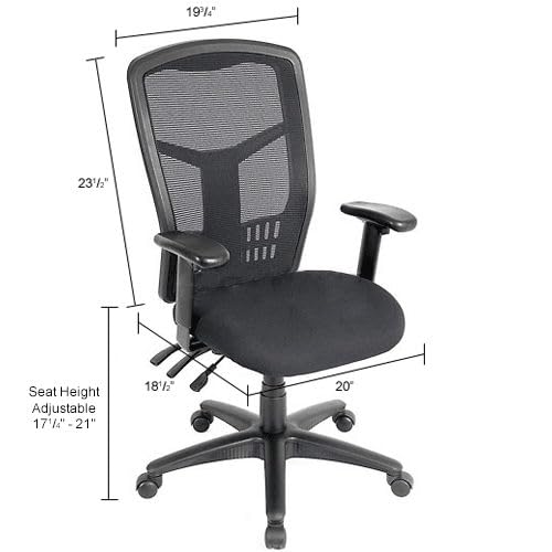 Interion Mesh Back Office Chair with High Back & by Global Industrial – 20"W x 18.5"D x 23.5"H, Black, Model A90342TMI+38L1