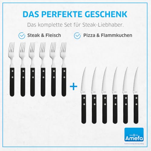 Amefa knife set / Steakbesteck Set für 6 Personen, schwarz / Silver, Black Steak Sets