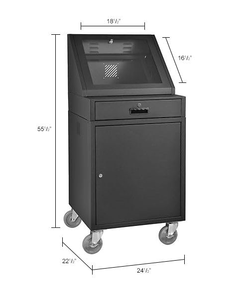 Mobile LCD Console Computer Cabinet for 21" Diagonal by Global Industrial – Steel, Black, Model 273115BK
