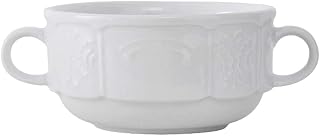 Tuxton China CHS-105 Soup Mug, 10 oz., 4-1/4" Dimater x 2-1/4"H, Stackable, Embossed, Double Handle, Microwave and Dishwasher Safe, Oven Proof, Fully Vitrified, Chicago, Pack of 36