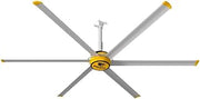 Big Ass Fans E Series 10 ft Industrial 6 Blade Ceiling Fan Gearless Direct Drive Motor, High Volume Low Speed, Wired Wall Controller, 110-125V/1ph - Silver/Yellow