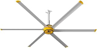 Big Ass Fans E Series 10 ft Industrial 6 Blade Ceiling Fan Gearless Direct Drive Motor, High Volume Low Speed, Wired Wall Controller, 110-125V/1ph - Silver/Yellow
