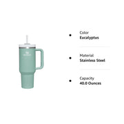 Quencher H2.0 FlowState Tumbler 40oz (Eucalyptus) by STANLEY – 40 Ounces, Stainless Steel, Green