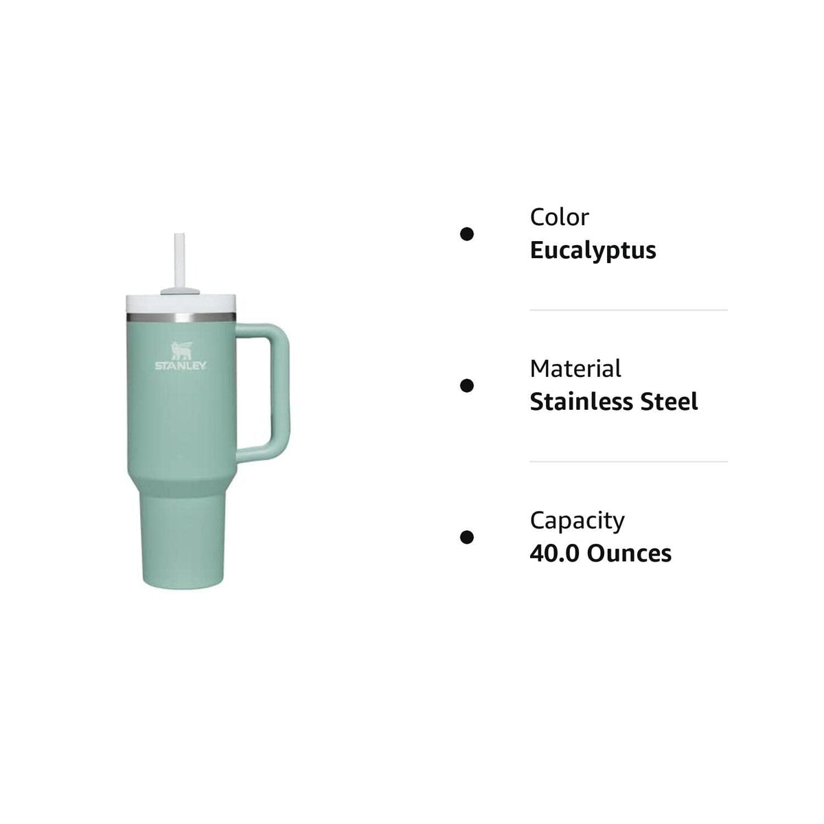 Quencher H2.0 FlowState Tumbler 40oz (Eucalyptus) by STANLEY – 40 Ounces, Stainless Steel, Green