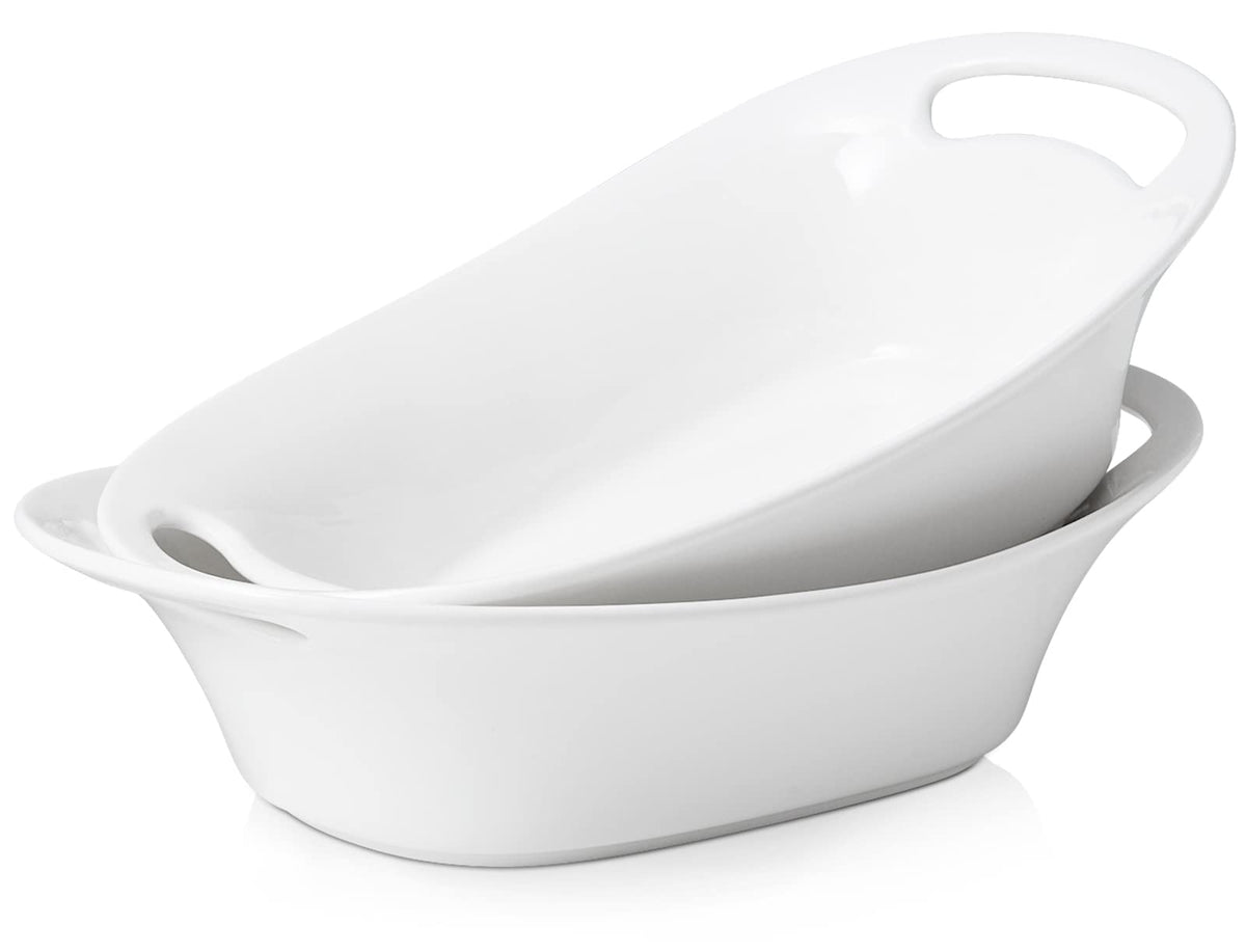DOWAN Ceramic Serving Bowls, 60 Ounce Oval Platters with Handles, Soft White, Set of 2