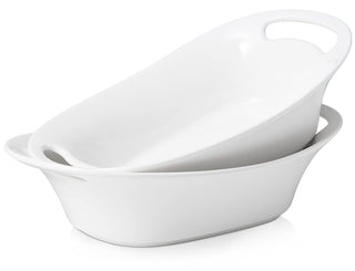 DOWAN Ceramic Serving Bowls, 60 Ounce Oval Platters with Handles, Soft White, Set of 2