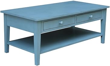 Furnifact Antique Rubbed Ocean Blue Coffee Table, Parawood Construction, Sturdy Design, Easy Care Surface, Elegant Coastal Style for Living Room, Lounge, and Family Areas