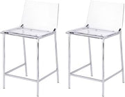 Clear Acrylic Counter Stools Set of 2, Chrome Frame Lucite Seat, Modern Ghost Stool for Kitchen Island or Home Bar Counter, Chrome Counter Stool