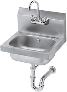 Krowne Metal HS-4 Wall Mount Hand Sink w/ 12.5"W x 9.75"FtoB x 5-5/8" Deep Bowl, 4" Splash Mount Gooseneck Faucet & P-Trap
