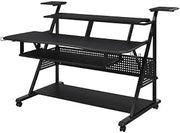 Black Finish Music Desk with Industrial Style, Rectangular Metal, MDF, and Veneer Construction, Durable Workspace for Office or Studio