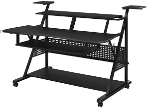 Black Finish Music Desk with Industrial Style, Rectangular Metal, MDF, and Veneer Construction, Durable Workspace for Office or Studio