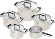 ZWILLING PURE 5-Piece Saucepan Set, 18/10 Stainless Steel, Ceramic Outer Coating, Stay-Cool Handles, Dishwasher Safe, Ivory White