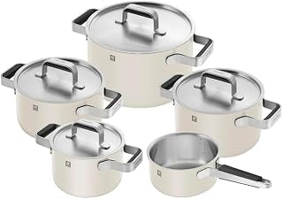 ZWILLING PURE 5-Piece Saucepan Set, 18/10 Stainless Steel, Ceramic Outer Coating, Stay-Cool Handles, Dishwasher Safe, Ivory White