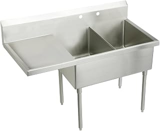 Elkay WNSF8260L0 Commercial 85-1/2" x 27-1/2" Floor Mount Double Compartment Scullery Sink with Drainboard