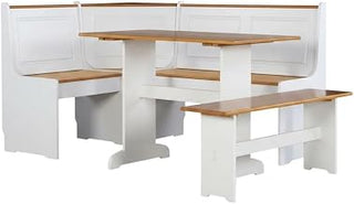 Furnifact White Dining Furniture Set with Pine Accents, Spacious Surface, Modern Design, Durable Construction, Perfect for Family Meals and Entertaining