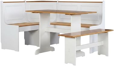 Furnifact White Dining Furniture Set with Pine Accents, Spacious Surface, Modern Design, Durable Construction, Perfect for Family Meals and Entertaining