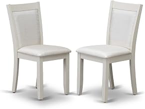 Furnifact Solid Wood Linen-Upholstered Dining Chairs Set of 2, High-Back Parsons Chair for Dining Room and Kitchen, Cream