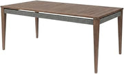 Brown Orbit Outdoor Patio Dining Table, Weathered Eucalyptus Wood, Durable Steel Frame, Light Brown Finish, 65-Inch Wide, Modern Style