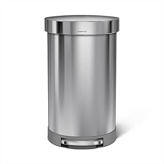 simplehuman 45 Liter/ 12 Gallon Semi-Round Hands-Free Step Trash Can, Brushed