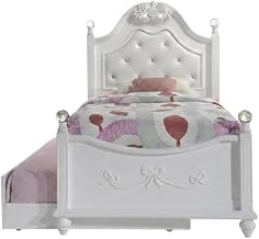 Furnifact Okume Twin Platform Bed with Storage Trundle, Twin Bed with Storage for Kids, Twin Trundle Bed Frame, White