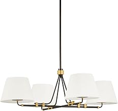 Hudson Valley Lighting Crown Heights 4-Light Chandelier | Aged Brass & Dark Bronze with Natural Linen Shades | Industrial Modern Dining Room or Kitchen Light Fixture | 1064-AGB/DB