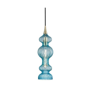 Pomfret 1-Light Pendant | Aged Brass Finish | Made of Steel & Glass | Damp-Rated for Bathroom Use | Adjustable Hang Height 24-134" | 6" Dia x 20.5" H | Blue Shade by Hudson Valley