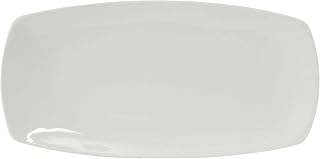 Tuxton China BPH-161H Plate, 16" x 8" x 1" H, Rectangular, Rolled Edge, Tapered Ends, Microwave and Dishwasher Safe, Oven Proof, Fully Vitrified, DuraTux, Porcelain White, Pack of 12