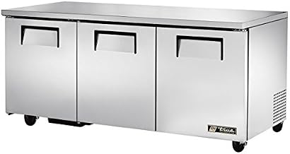 True TUC-72-HC 72" Three Section Undercounter Refrigerator, Solid Doors