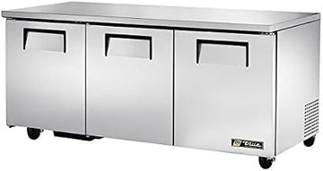 True TUC-72-HC 72" Three Section Undercounter Refrigerator, Solid Doors